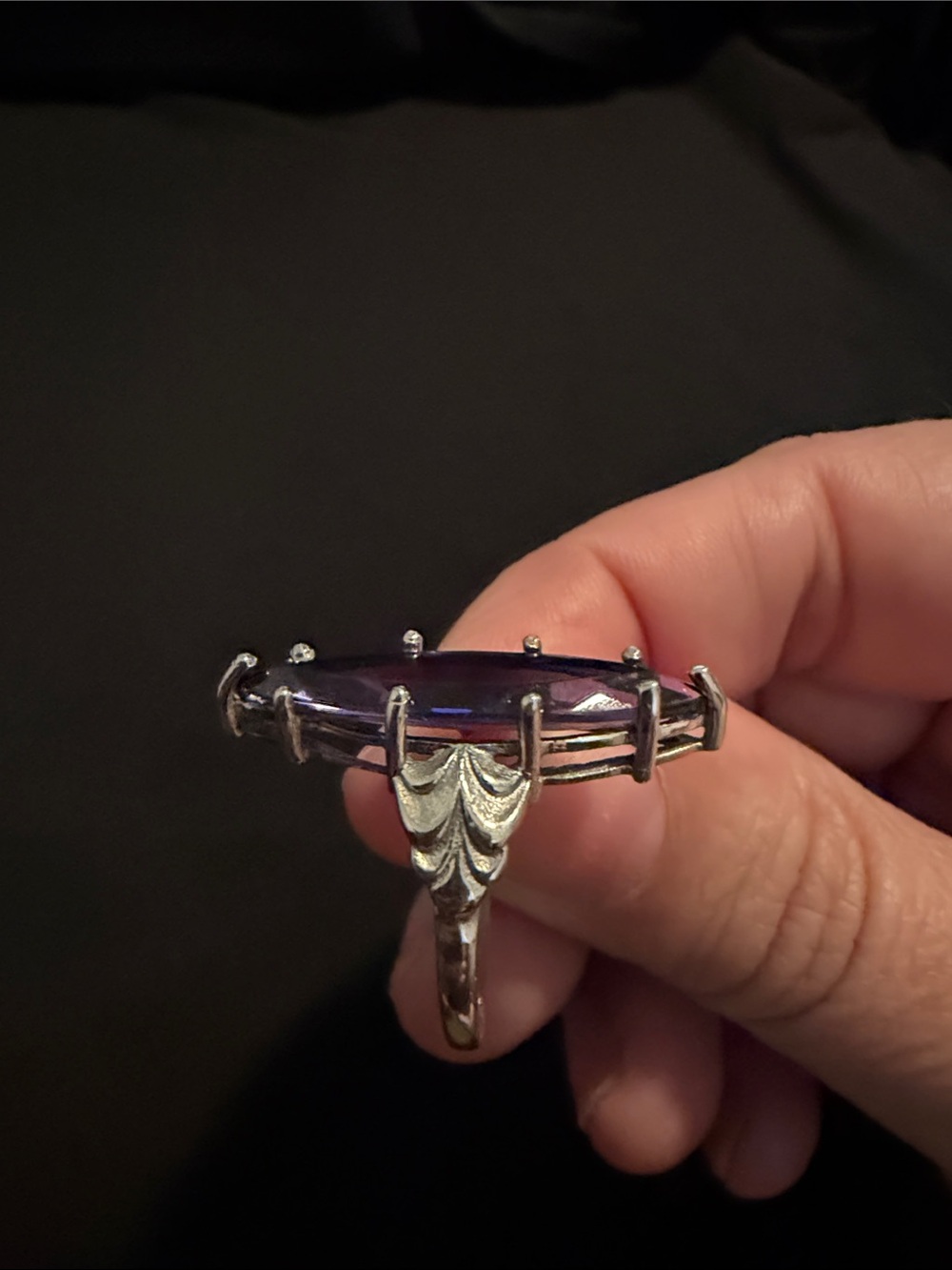 Sterling Silver & Alexandrite Marquise Stone Statement Ring - Picture 6 of 7